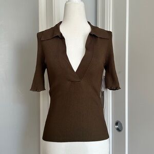 Good American Olive Ribbed Polo